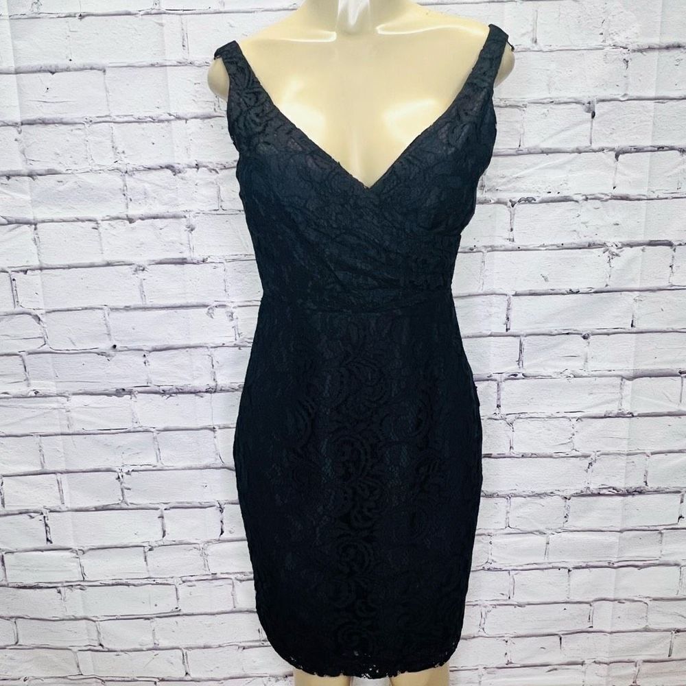 J. Crew Womens Black Surplice Sleeveless Lace Pencil Dress Size 4